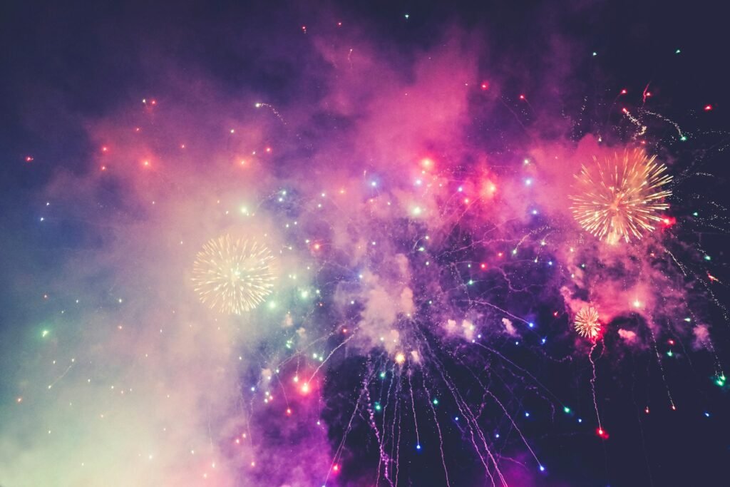 Colourful fireworks against a night sky, illustrative photograph